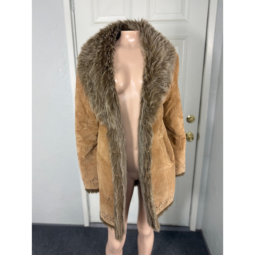 Vintage Y2K DB Studio Penny Lane Jacket M Faux Fur Genuine Leather Coat Eyelet